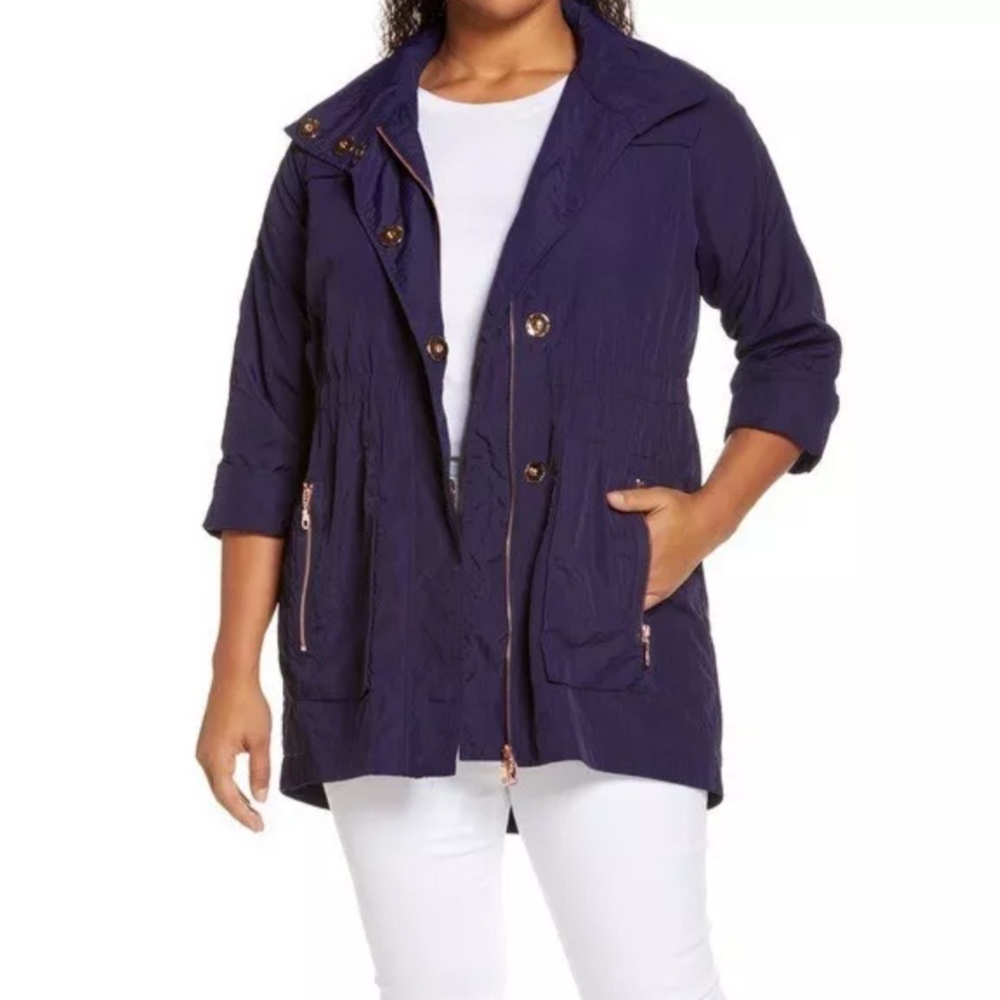 Adyson Parker Women's Rich Navy Full Zip & Snap Hooded Rain Jacket Size M